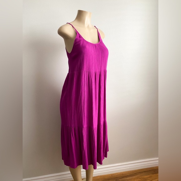 Loft Tiered Midi Dress Sleeveless Flowy Aline Fit & Flare strapped Formal Casual - Picture 11 of 12